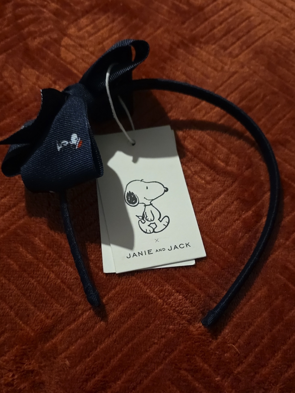 Janie and Jack Navy Bow Headband with Snoopy Accent
